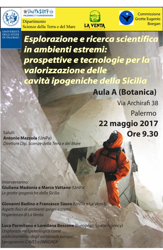 Conferenza – “Esplorazione e ricerca scientifica in ambienti estremi: prospettive e tecnologie per la valorizzazione delle cavità ipogeniche della Sicilia”.